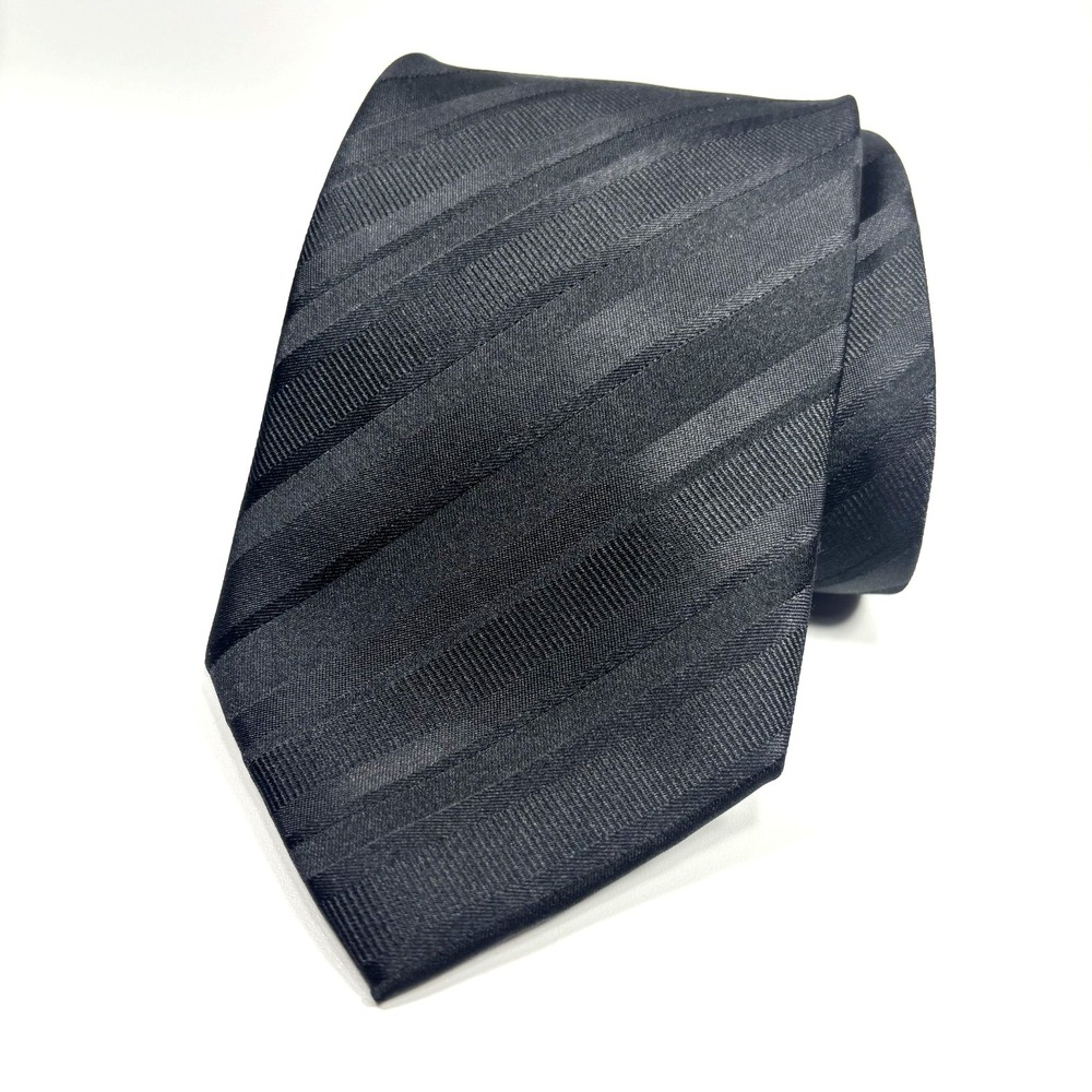Alexandre London Mens Luxury Black Diagonal Stripe Repp Pattern Silk Formal
